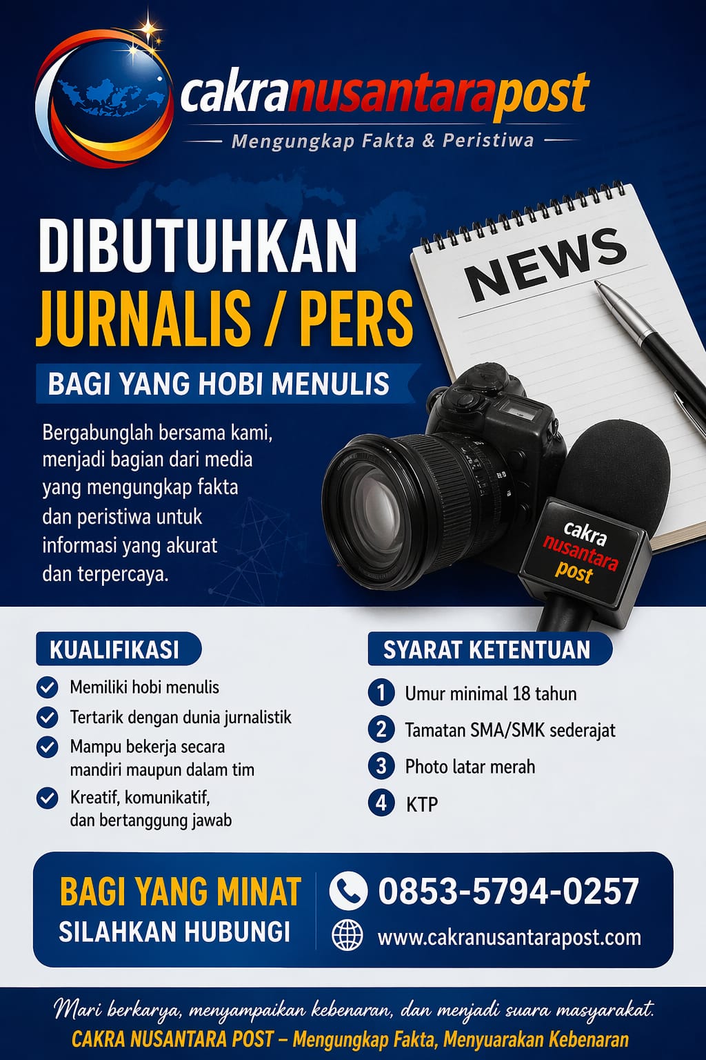 Merekrut wartawan/jurnalis seluruh indonesia
