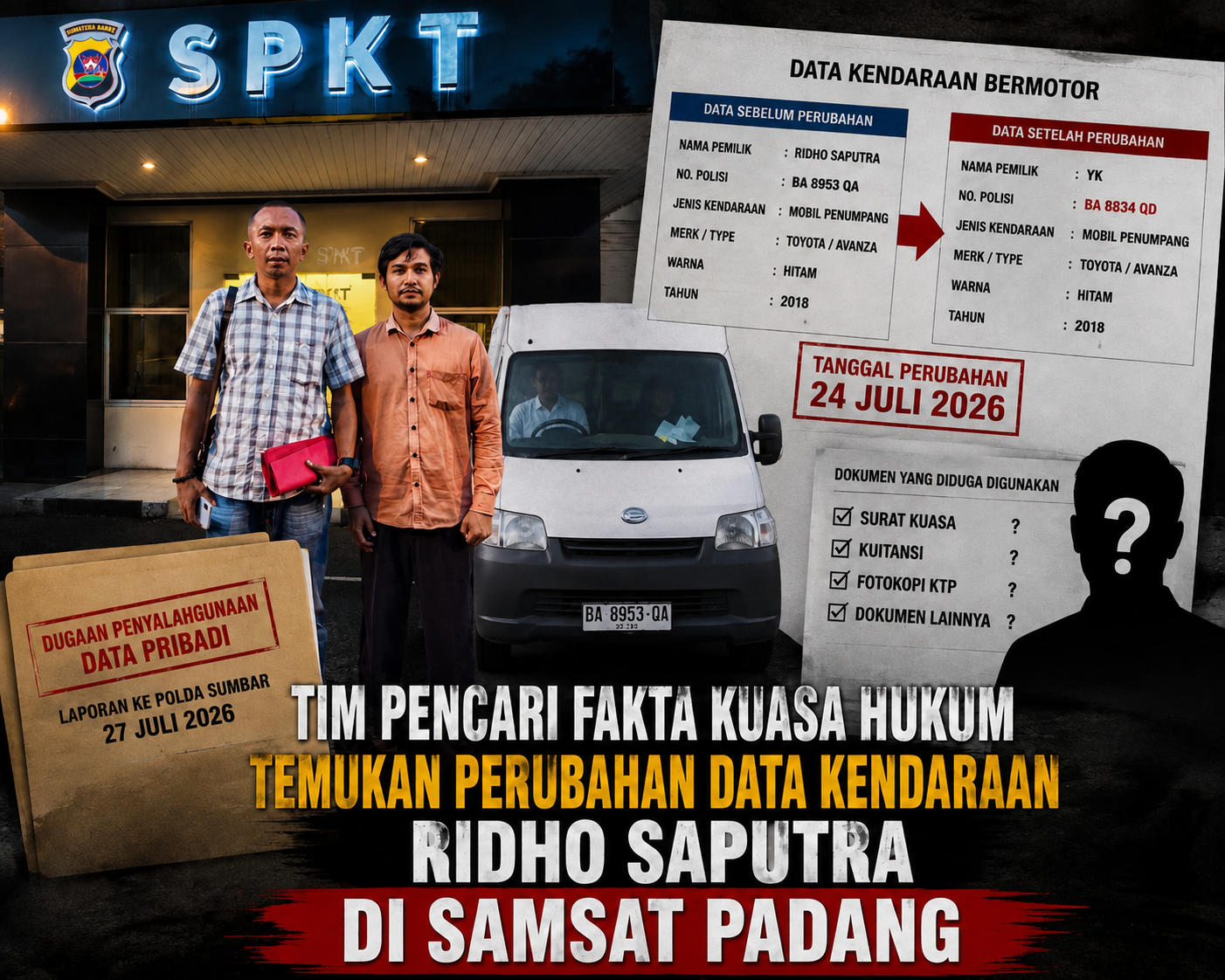 Tim Pencari Fakta Kuasa Hukum Temukan Perubahan Data Kendaraan Ridho Saputra di Samsat Padang