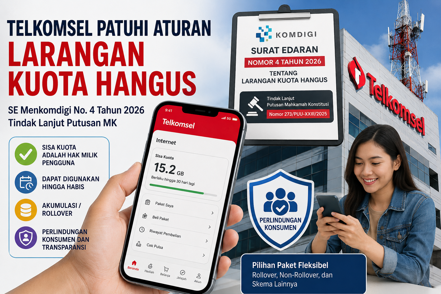 Telkomsel Pastikan Patuh Aturan Baru, Kuota Pelanggan Tak Boleh Hangus